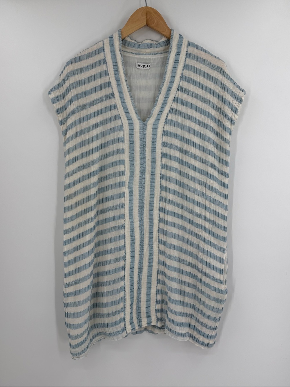 Horses Atelier Gauze Short Smoking Dress | Blue/White Stripe | M/L